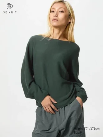 3D Knit bomuldssweater med voluminøse ærmer til kvinder