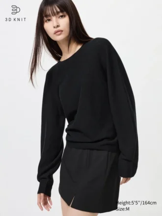3D Knit bomuldssweater med voluminøse ærmer til kvinder