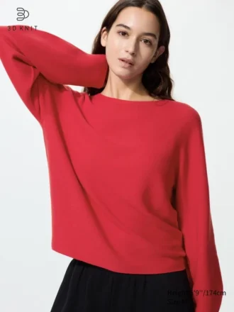 3D Knit bomuldssweater med voluminøse ærmer til kvinder