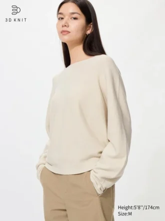 3D Knit bomuldssweater med voluminøse ærmer til kvinder