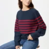 3D Knit bomuldssweater med voluminøse ærmer til kvinder | Stribet