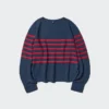 3D Knit bomuldssweater med voluminøse ærmer til kvinder | Stribet
