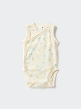 Baby Baby bomuldsmesh ærmeløse Bodyer | Åben front | Trykt