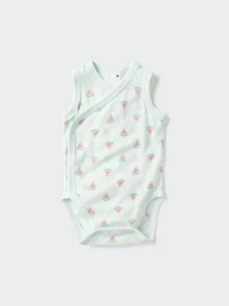 Baby Baby bomuldsmesh ærmeløse Bodyer | Åben front | Trykt