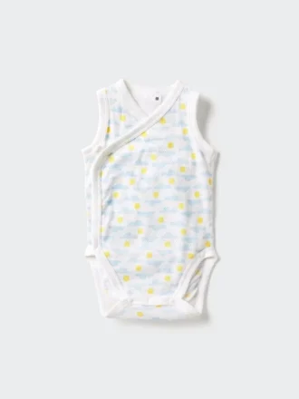 Baby Baby bomuldsmesh ærmeløse Bodyer | Åben front | Trykt