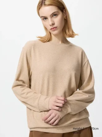 Blødt strikket fleece-T-shirt til kvinder | Langærmede T-shirts