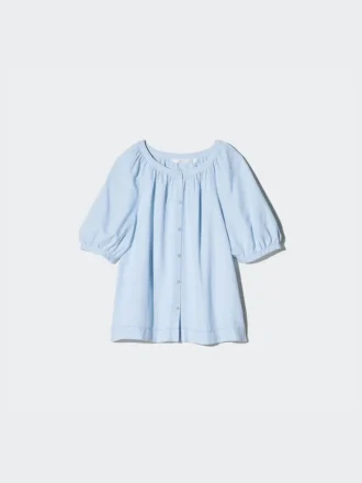 Bluse med voluminøse ærmer i linneblanding til kvinder