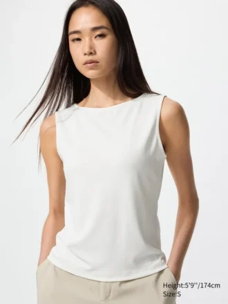 Crepe Jersey-T-shirt uden ærmer med bådudskæring til kvinder
