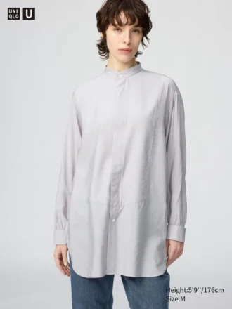 Dameskjorte med opretstående krave | Langærmede T-shirts