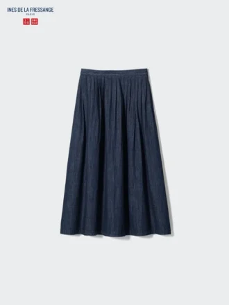 Denim-nederdel med rynk til kvinder