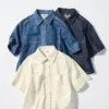 Denim-skjorte i boxy-pasform til kvinder | Halv ærme