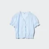 Dobbystofbluse med V-hals til kvinder