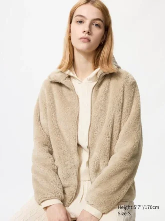 Fluffy Yarn Fleece-jakke med gennemgående lynlås til kvinder