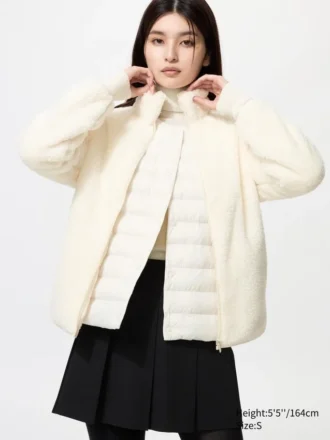 Fluffy Yarn Fleece-jakke med gennemgående lynlås til kvinder