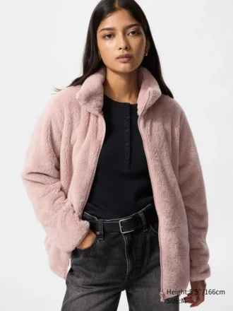 Fluffy Yarn Fleece-jakke med gennemgående lynlås til kvinder