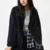 Fluffy Yarn Fleece-jakke med gennemgående lynlås til kvinder