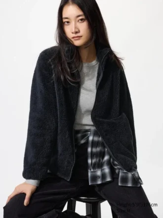 Fluffy Yarn Fleece-jakke med gennemgående lynlås til kvinder
