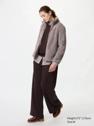 Fluffy Yarn Fleece-jakke med gennemgående lynlås til kvinder
