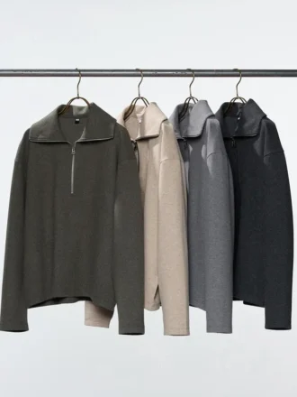 Halv-zip pullover-skjorte i børstet jersey til kvinder