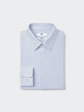 Herre-skjorte i super strygefri jersey, slim fit | Almindelig krave | Stribet