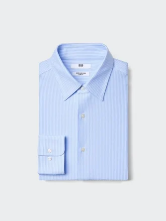 Herre-skjorte i super strygefri jersey, slim fit | Almindelig krave | Stribet