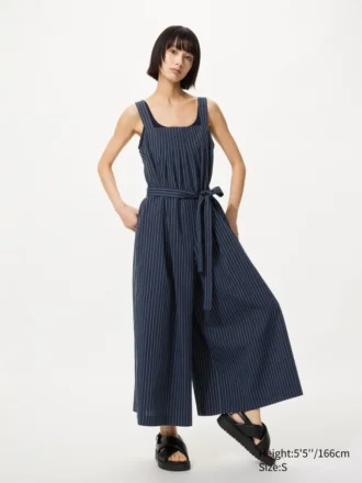 Jumpsuits til kvinder i linneblanding med indsnit | Stribet