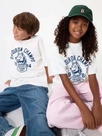 Kids AIRism bomulds-T-shirt med grafisk print