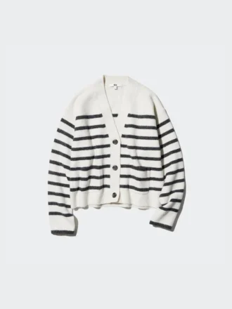 Kort cardigan i Souffle Yarn til kvinder | Stribet | V-hals