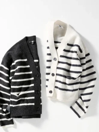 Kort cardigan i Souffle Yarn til kvinder | Stribet | V-hals