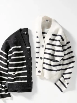 Kort cardigan i Souffle Yarn til kvinder | Stribet | V-hals