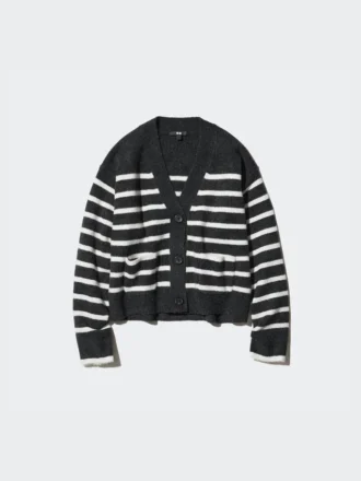 Kort cardigan i Souffle Yarn til kvinder | Stribet | V-hals