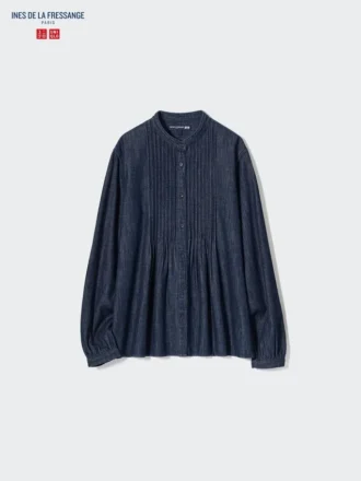 Kortærmede denimshorts med pintucks til kvinder