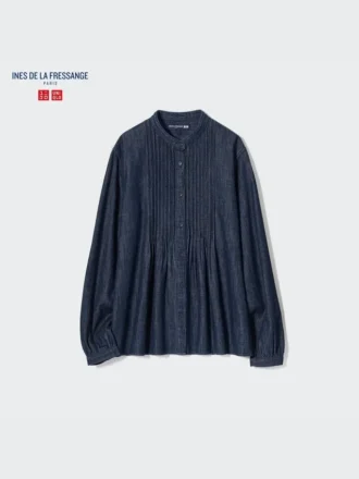 Kortærmede denimshorts med pintucks til kvinder