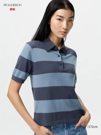 Kortærmet polo-sweater til kvinder | Stribet