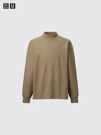 Langærmede T-shirts med opretstående krave i børstet jersey til mænd