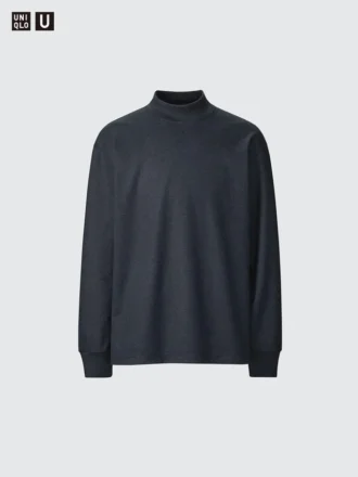 Langærmede T-shirts med opretstående krave i børstet jersey til mænd