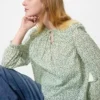 Let bomuldsbluse med rynk til kvinder | Print