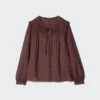 Let bomuldsbluse med rynk til kvinder | Print