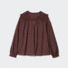 Let bomuldsbluse med rynk til kvinder | Print