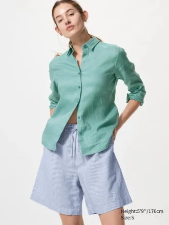 Lette shorts i linneblanding til kvinder | Stribet