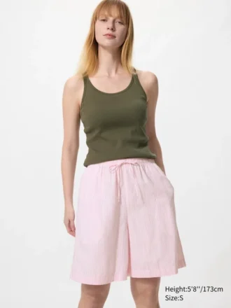 Lette shorts i linneblanding til kvinder | Stribet