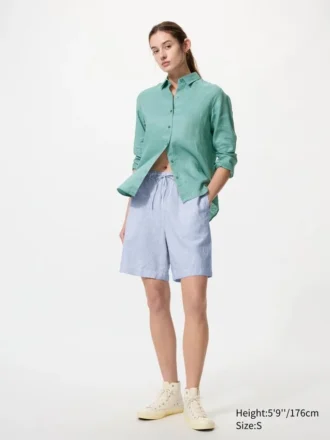 Lette shorts i linneblanding til kvinder | Stribet