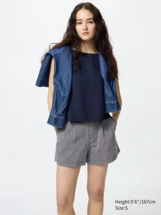 Linen-bomuldsshorts til kvinder | Stribet | 2,5″