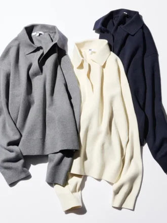 Løs polo-sweater i glat bomuld til kvinder