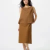 Midi-nederdel i linneblanding til kvinder | Shorts