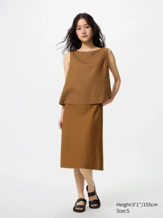 Midi-nederdel i linneblanding til kvinder | Shorts