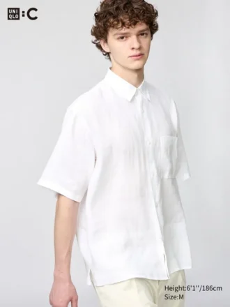 Oversized herreskjorte i Premium Linen | Korte ærmer