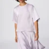 Oversized kort bluse i satin til kvinder | Halve ærmer