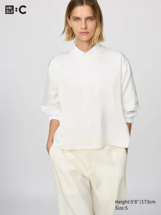 Oversized kort bluse i satin til kvinder | Halve ærmer