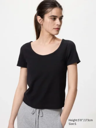 Pointelle mini-T-shirt med rund hals til kvinder
